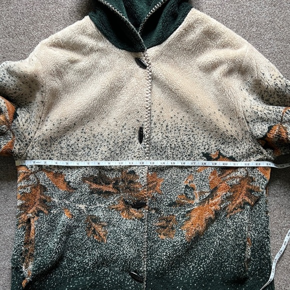 Vintage 90s White Stag Fall Leaf Pattern Hooded Fleece Fur Jacket Coat Size 1x - Picture 14 of 15